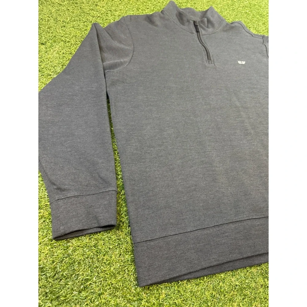 Vineyard Vines Mens XL Quarter Zip Pullover Sweater Dark Gray Heather Whale Logo